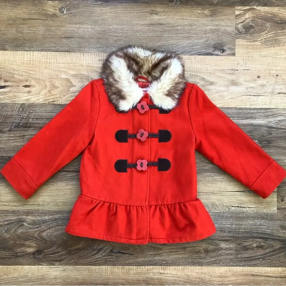 Gymboree Girls’ Jacket with Faux Fur Collar Orange Size 3/4 (XS)